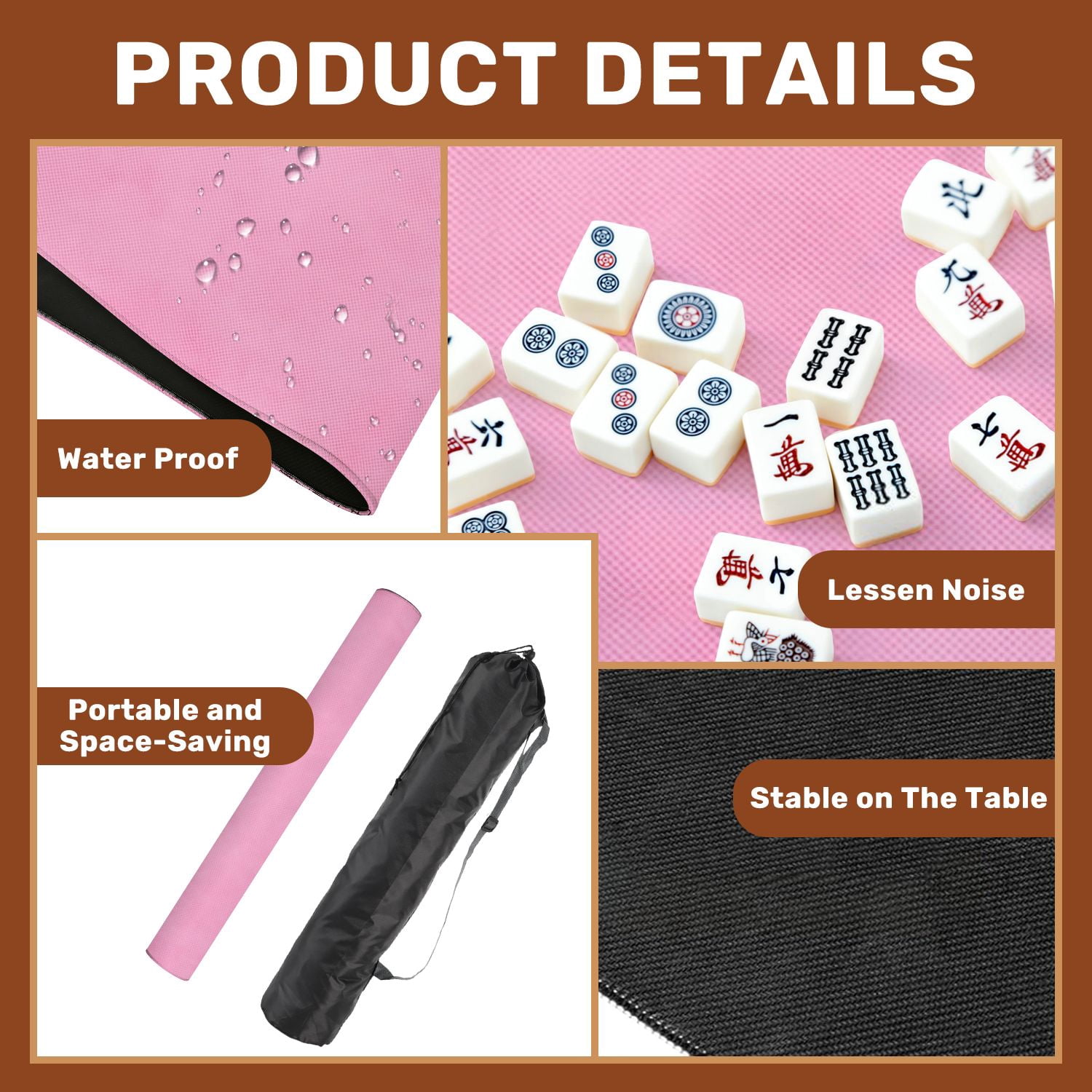 Mahjong Mat 31.5" x 31.5" Soft Pink Subtle Gradient Non-Slip Noise Reduction American Mahjong Tiles Table Cover for Dominoes Poker Card Board Games Gift