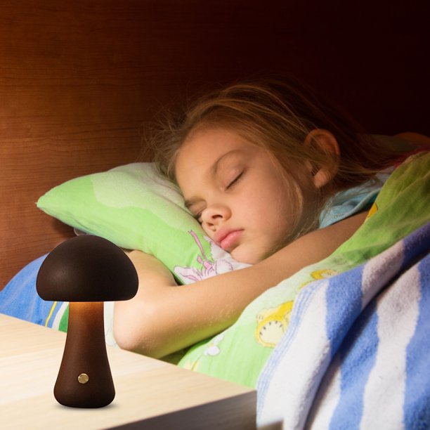 Lámpara de escritorio Ndcxsfigh Mushroom 450mAh USB Touch Night Light Brillo de 3 velocidades A Walnut