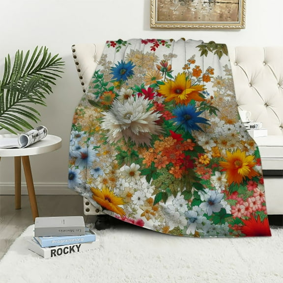 COMIO Easter Floral Throw Blanket, Spring Flowers Bed Blanket Oversized, Butterfly Soft Flannel Blanket Throw, Cozy Blanket for Couch Bedding Sofa Bedroom, Easter Gift Decor