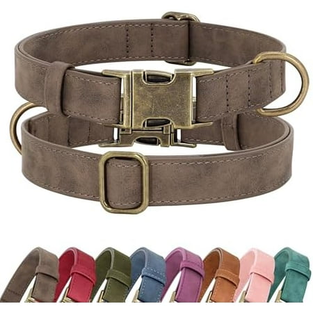 Soft PU Leather Dog Collar Stylish Quick Released Dog Collars for Medium Dogs Easy Clean Adjustable Pet Collar for Daily Walking Brown M Fit 14-18 Neck