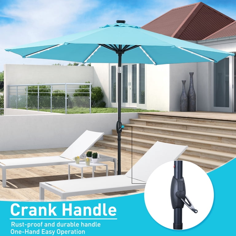 10 Ft Blue Round Patio Umbrella with Solar LED Lights photo 3