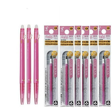 Pilot FriXion Ball Slim 038 Retractable Erasable Gel Ink Pen, Extra Fine Point 0.38mm, Pink Ink, 3 Pens & 6 Refills Value Set