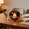 thumbnail image 6 of Glass Flower Vase,Modern Round Base Clear Candle Holder,Dual-use Multipurpose Home Desktop Decor Ornament for Living Room,Dining Table Centerpiece Decor,Brown, 6 of 7
