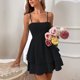 thumbnail image 1 of Vestido corto con volantes Correa de espagueti Cintura alta Lazo sin espalda Vestido con volantes de mujer para citas, 1 of 7