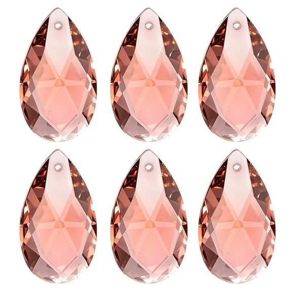 Uxcell K9 Crystal Pendants Teardrop Beads, 6 Pack 38mm Chandelier Prisms Parts Hanging Beads DIY Lamp for Arts Crafts Decoration, Light Red