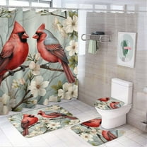 4 Piece Decor Shower Curtains Sets Cardinals Redbird Dogwoods with Rugs Include Waterproof Shower Curtain Non-Slip Rug Toilet Lid Cover Bath Mat Christmas Cardinal 12 Hooks for Bathtub Decor