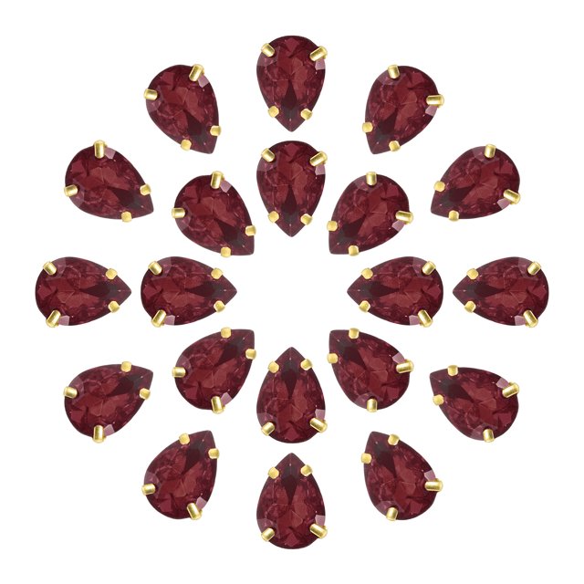 Unique Bargains 20Pack Teardrop Sew on Rhinestone - 14x10mm Glass Teardrop Crystal Rhinestones in Gold Prong Setting (Brown Purple)