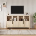 thumbnail image 3 of Modern Farmhouse Sideboard Buffet Cabinet – 55 Inch Wooden Entryway Storage Cabinet with 4 Glass Doors and Adjustable Shelf – Multipurpose Display for Kitchen, Dining Room, or Living Room, 3 of 8