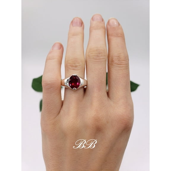 8x6mm - 10x8mm Mens Oval Cut Ring, Lab Created Red Ruby, Sterling Silver,