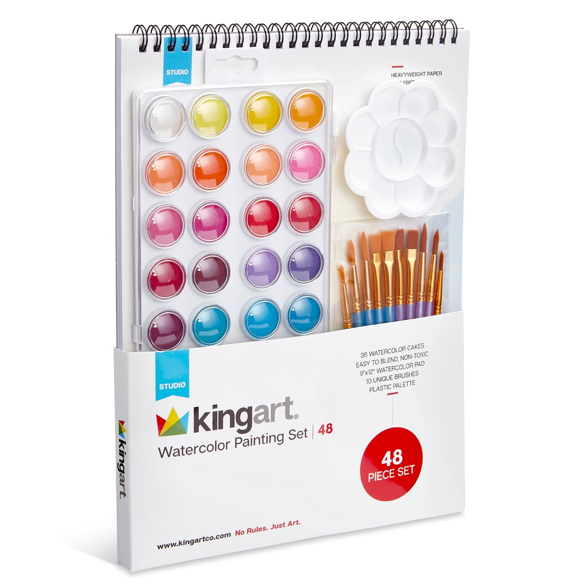 KINGART&reg; Studio Watercolor Painting Art Set - Paint, Brushes, Paper & Palette