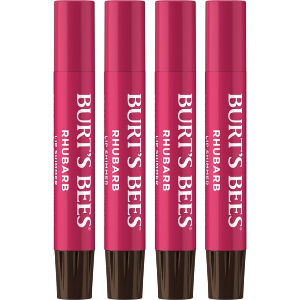 Burt's Bees 100% Natural Moisturizing Lip Shimmer, Rhubarb - 4 Tubes