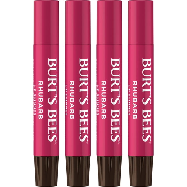 Burt's Bees 100% Natural Moisturizing Lip Shimmer, Rhubarb - 4 Tubes