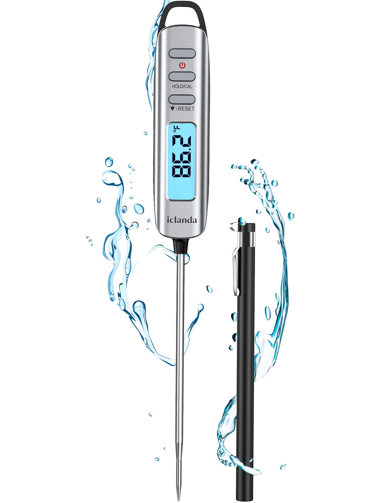 Iclanda Digital Meat Thermometer, InstantRead Kitchen Thermometer with