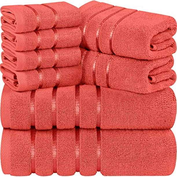 Utopia Towels 8-Piece Luxury Towel Set, 2 Bath Towels, 2 Hand Towels, and 4  Wash cloths, 600 gSM 100% Ring Spun cotton Highly Absorbent Viscose Stripe  Towels Ideal for Everyday use (coral) 