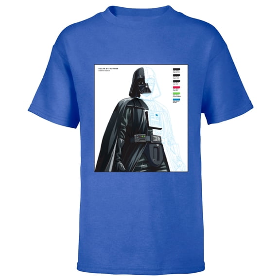 Star Wars Darth Vader Color by Numbers Sketch - Short Sleeve T-Shirt for Kids - Customized-Royal