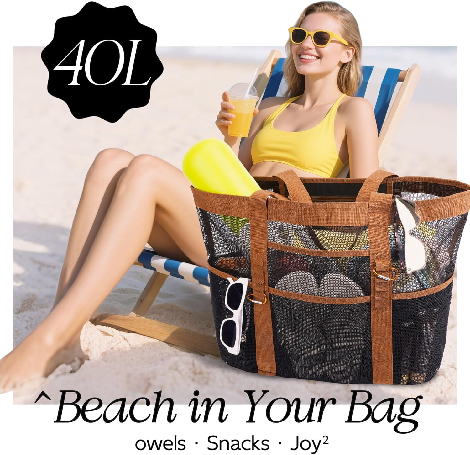 XX-Large Mesh Beach Bag For Women – 12 Pockets, Foldable
