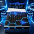 thumbnail image 2 of Erosebridal Modern Honeycomb Zipper Queen Comforter Set with Fitted Sheet and 2 Pillowcases for Boys Men, Gradient Backdrop Print Zipper Bedding Set, Blue Black, Reversible, 4pcs, 2 of 7