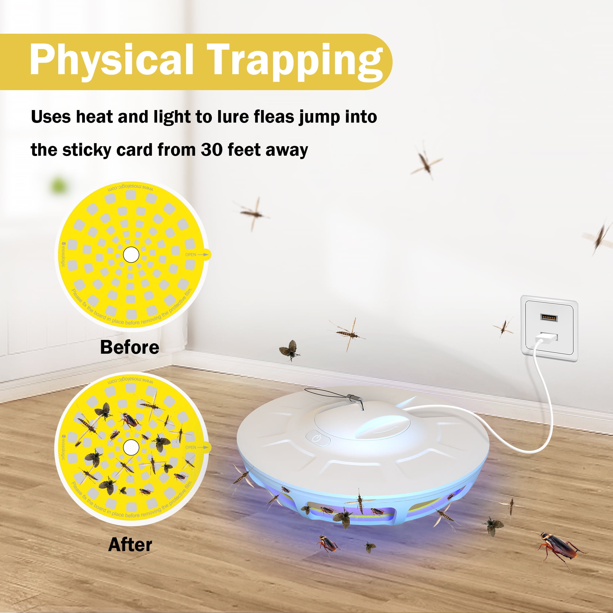 Mosalogic Flea Trap Light Refills, Pest Trapper Refill Replacement Sticky Cards for Fly, Moth, Flea, Mosquito, Wasp - 10 Discs
