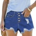 thumbnail image 6 of hlysgo Womens Casual Jean Shorts Ripped Button Waist Wide Leg 3 Inch Inseam Y2K Streetwear Cozy Put On Short with Pockets Blue,XXS, 6 of 6