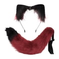 thumbnail image 1 of Conjunto de orejas y cola de gato para niños y adultos, accesorios para el cabello, disfraz de gato para cosplay. Rojo, 1 of 9