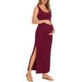 thumbnail image 4 of Split Maternity Dress Sleeveless Long Pregnancy Dress Ruched Maternity Clothes for Women, 4 of 5
