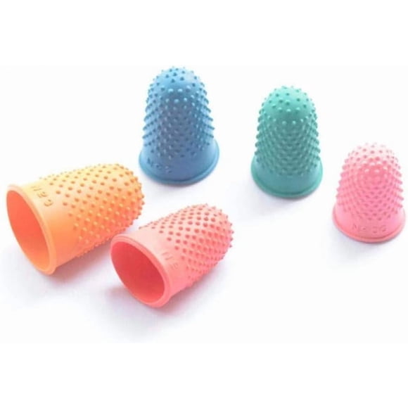 Fingertips 5 Pieces Thimble Finger Cover Caps Finger Pads Gripping Aid for Money Counting Writing Sorting Deft and Attractive Thick Reusable Protector Assorted Sizes Blue Orange Green Red Pink