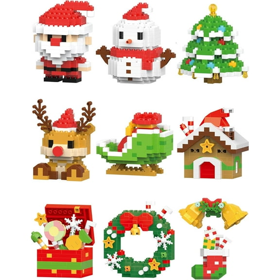 9 Packs Santa Claus Design Building Blocks Set, Christmas Element Building Blocks Ornaments, Mini Building Figures Christmas Stocking Stuffers Gifts