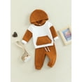 thumbnail image 3 of Franhais Baby Girls Boys Autumn Outfit Long Sleeve Patchwork Hoodie + Solid Color Drawstring Pants, 3 of 9