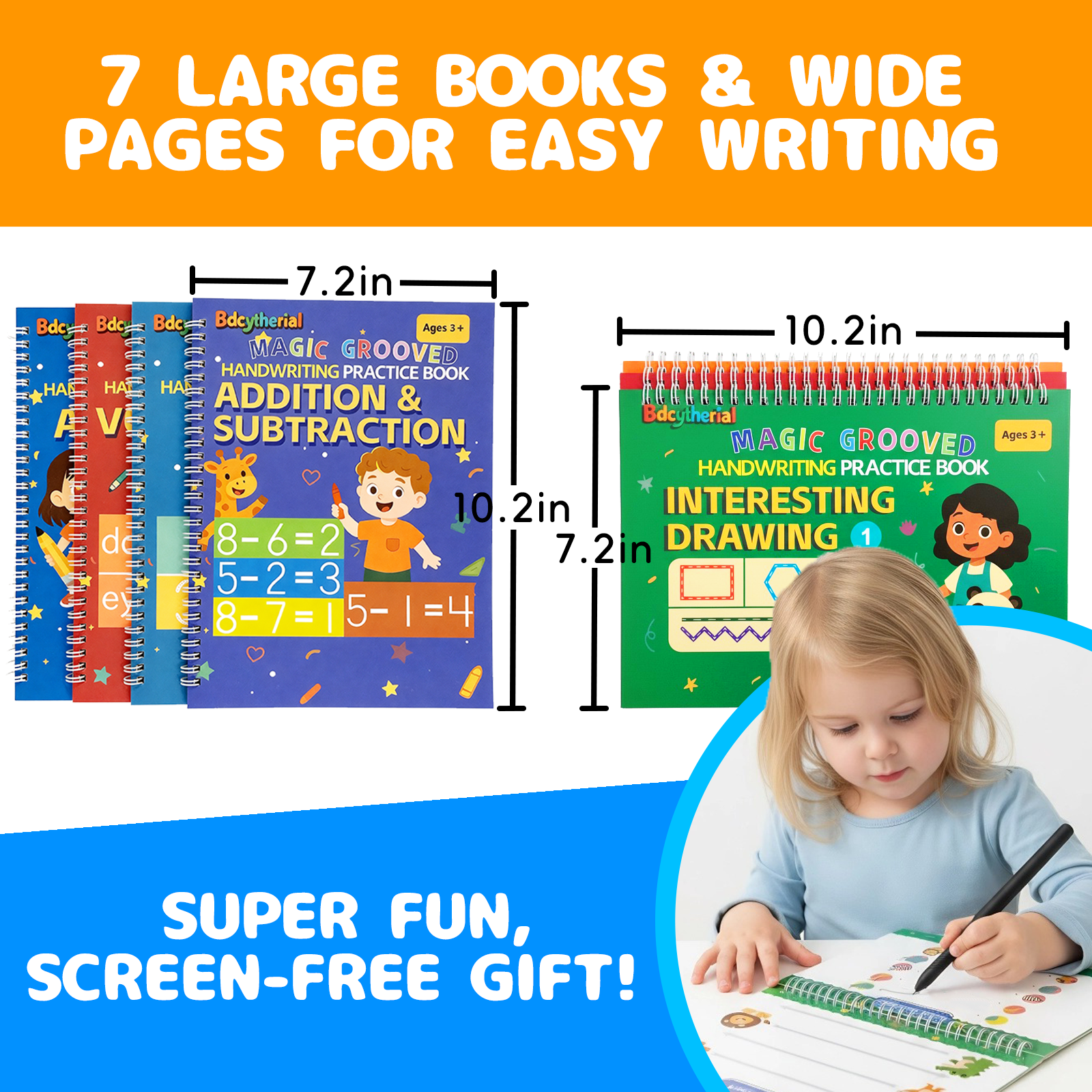 Magic Grooved Writing Practice, Large Grooved Handwriting Books Practice for Kids , Preschool Learning Activities, Tracing Books for Kids Ages 3-8, Preschool Workbook, Reusable Write Number Letter