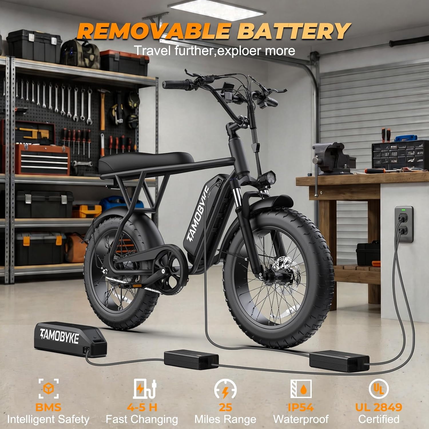 Tamobyke T63 Electric Bike for Teens&Adults,750W Motor up to 20MPH,36V/13Ah Battery,20"x4.0" Fat Tire E-Mountain Bike,App Control,UL2849
