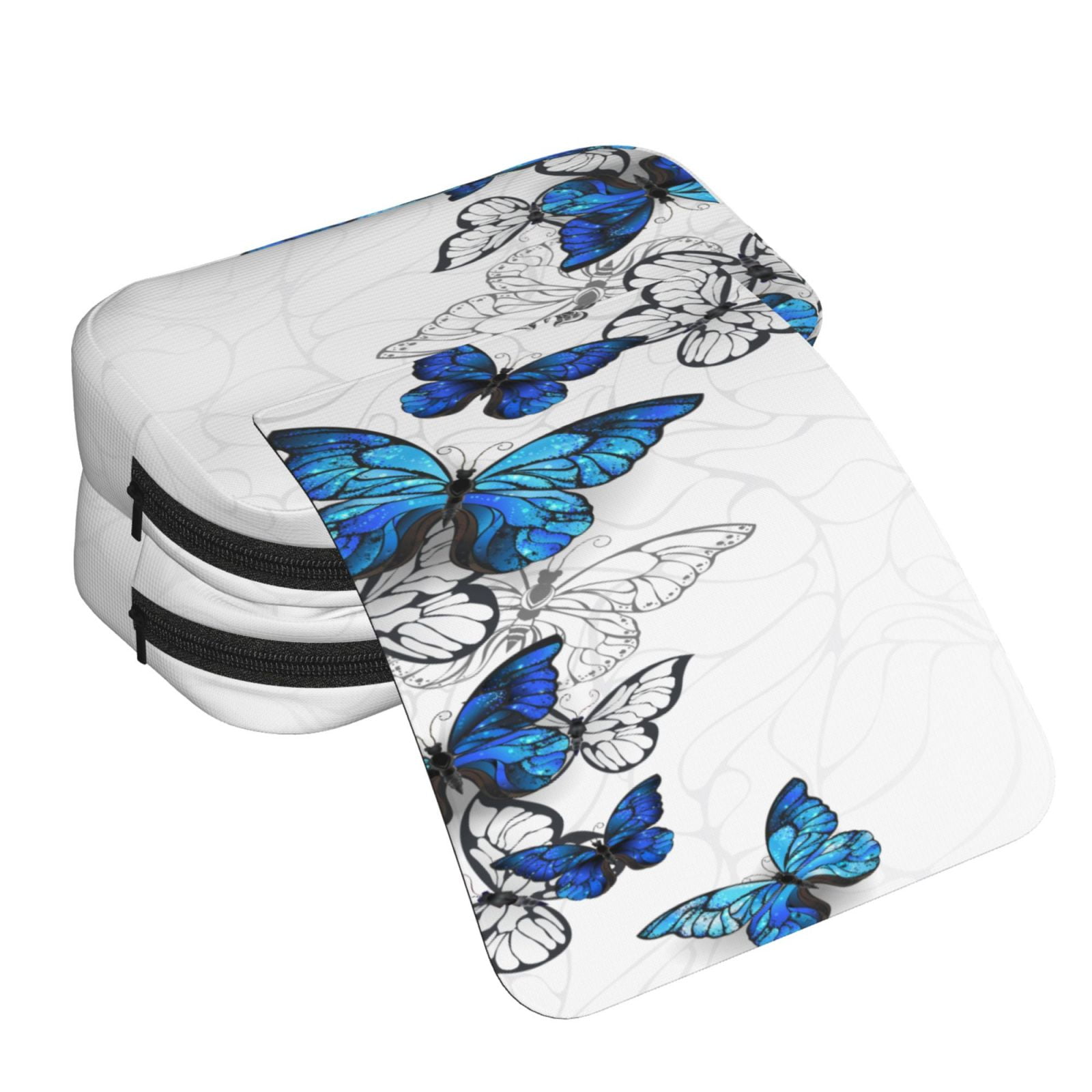 Rateoe Blue Flying Butterflies Pattern Double Clamshell Pen Case, Storage Organizer with Two Zipper Compartments– Holds Up to 50 Pencils & Pens