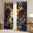 thumbnail image 2 of jejeloiu Wild Deer Moose Black Out Curtains,Jungle Animal Curtains Pack of 2 (42x63 Each),Blue Flower Bowtie Bedroom Curtains For Children,Super Cozy Room Decor, 2 of 6