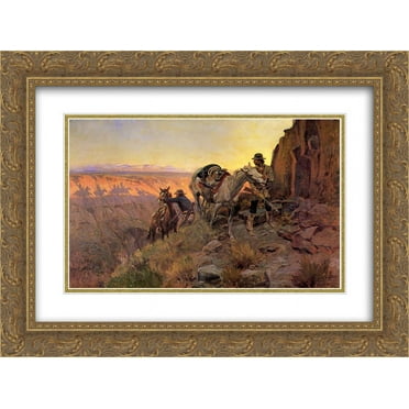 Charles M. Russell 2x Matted 24x18 Gold Ornate Framed Art Print 'When Shadows Hint Death '