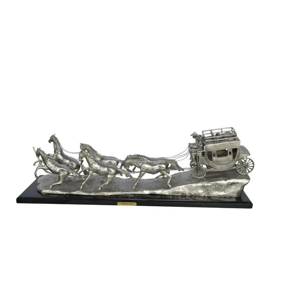 M Russell, Silver Stagecoach Replica Bronze Statue -  Size: 38"L x 10"W x 12"H.
