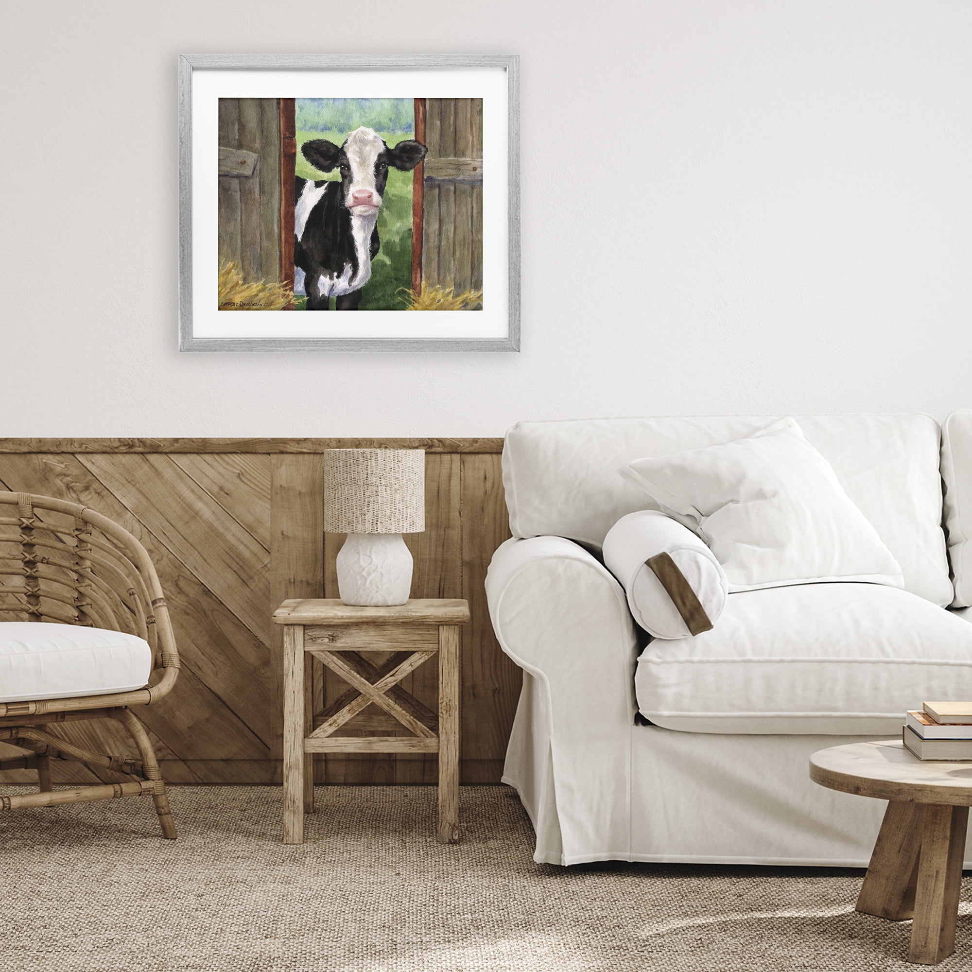 Stupell Industries Cow in Wooden Gate Gray Framed Print Under Glass, design by George Dyachenko