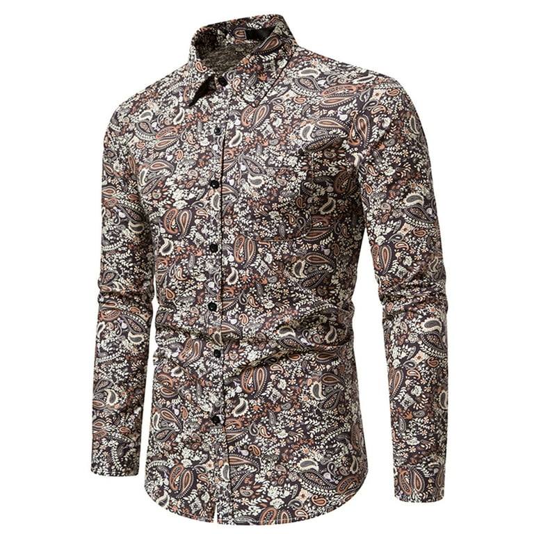 ZCFZJW Mens Paisley Printed Shirts Casual Long Sleeve Button Down