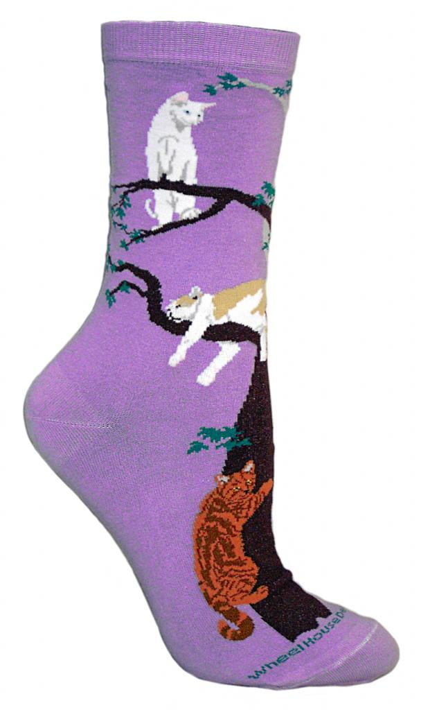 Cats in Trees Purple Cotton Ladies Socks