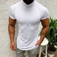 thumbnail image 2 of Mens Mock Turtleneck Sweater Short Sleeve Solid Color T-Shirts Basic Slim Fit Knitted Pullover Tees, 2 of 8