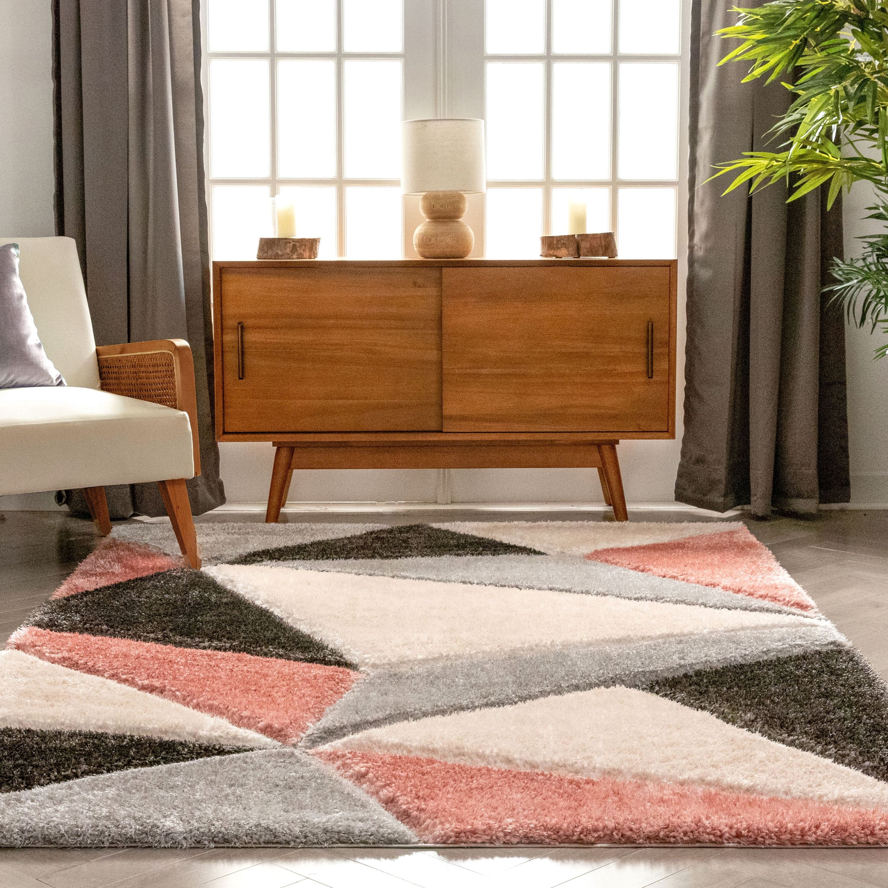Well Woven San Francisco Venice Blush Modern Geometric 3D Textured Shag 2'7" x 9'10" Runner Area Rug