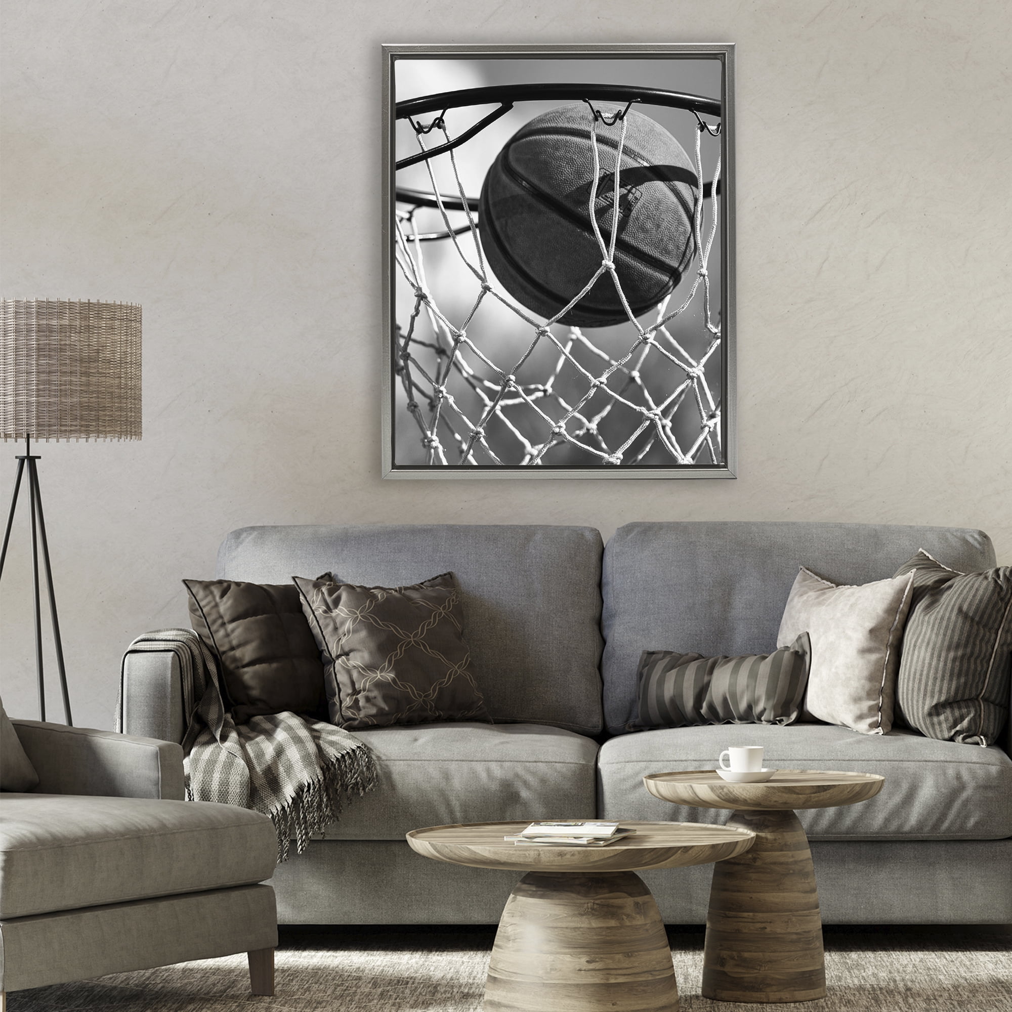 Stupell Industries Winning Basket Shot Gray Framed Floater Canvas Wall Art, design by Marcus Prime