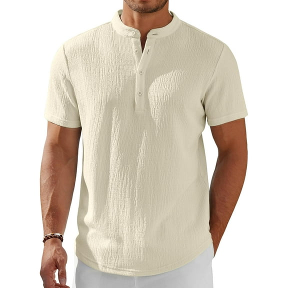 YATELLE Men's Henley Shirt Short Sleeve Stand Collar Summer Casual Beach Hippie T-Shirts