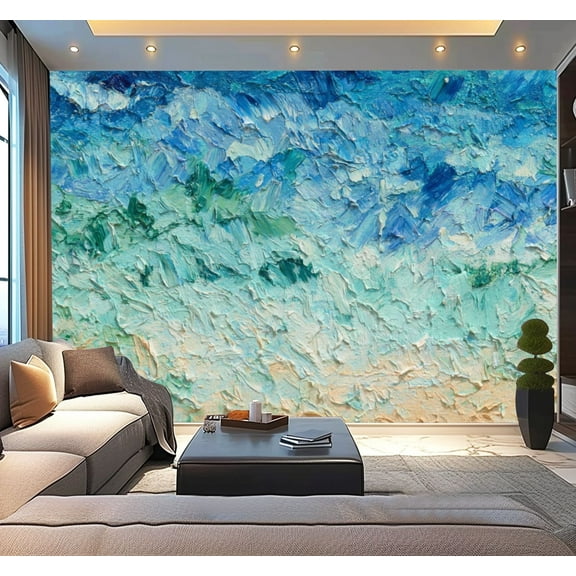 Peel and Stick Wallpaper Summer abstract oil paint Sky clouds sea beach Modern Art Wall Mural Decor Self Adhesive and Removable 100in x 144in