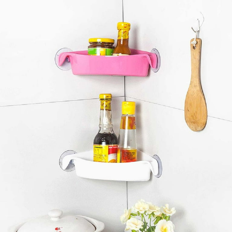 Plastic Suction Cup Bathroom Kitchen Storage Rack Organizer Shower Shelf  (Pink) 