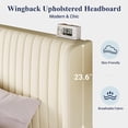 thumbnail image 4 of Queen Size Velvet Upholstered Platform Bed Frame with Vertical Channel Tufted Wingback Headboard, Strong Wooden Slats, Cream White, 4 of 8