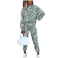 thumbnail image 2 of GZWYHT Sets for Women Long Sleeve Sets for Women Suit And Sleeve Pullover Joggers Women's 2 Long Tops Drawstring Printed Women Suits & Sets Lounge Sets for Women Track Suits for Women Set Grey L, 2 of 9