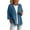 #02 Blue, variant on Women's 3/4 Sleeve Open Front Cardigan, Casual Linen Outerwear, Button Up Shirt Jacket, Loose Cocoon Overcoat with Ornamental Button for Vacation Casual, Black S