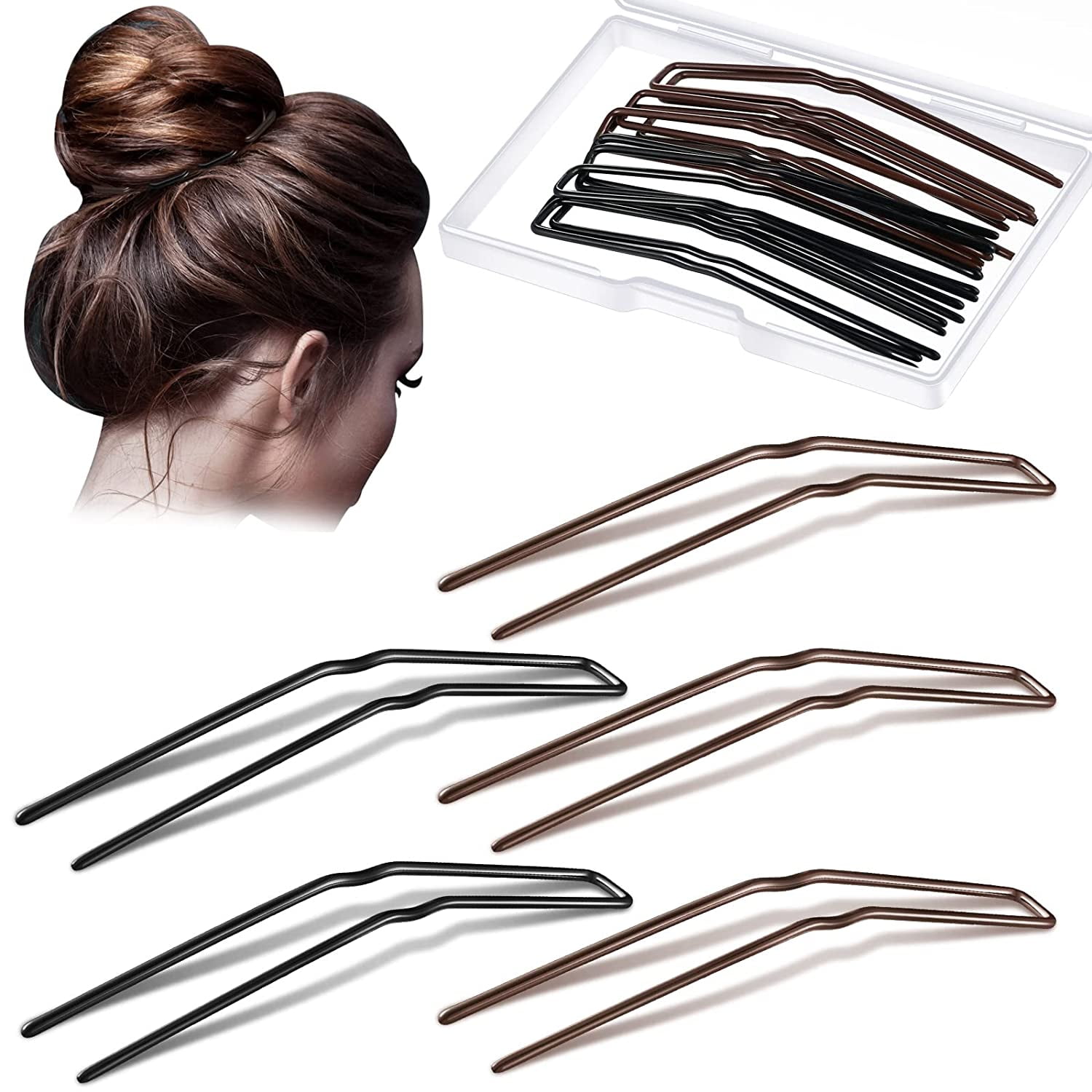 24 Pieces U Shaped Hair Pins Ballet Bobby Pins U Pin Hair Styling Pins  Bobby Pins for Updo with Storage Box Metal U Bun Hair Pins for Women Girls  Thick Thin Long