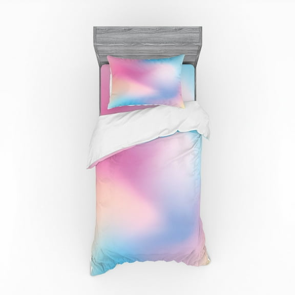 Ambesonne Pastel Bedding Set 3 Pcs, Daydream Fantasy, Twin XL, Aqua Peach Pink
