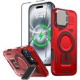 thumbnail image 1 of KOMI for iPhone 16 Pro Max MagSafe Case with Adjustable Metal Camera Lens Cover Stand with 1 Screen Protector,[Mil-Grade Protect] Rugged Heavy Duty Magnetic Case for iPhone 16 Pro Max 6.9" Red, 1 of 5