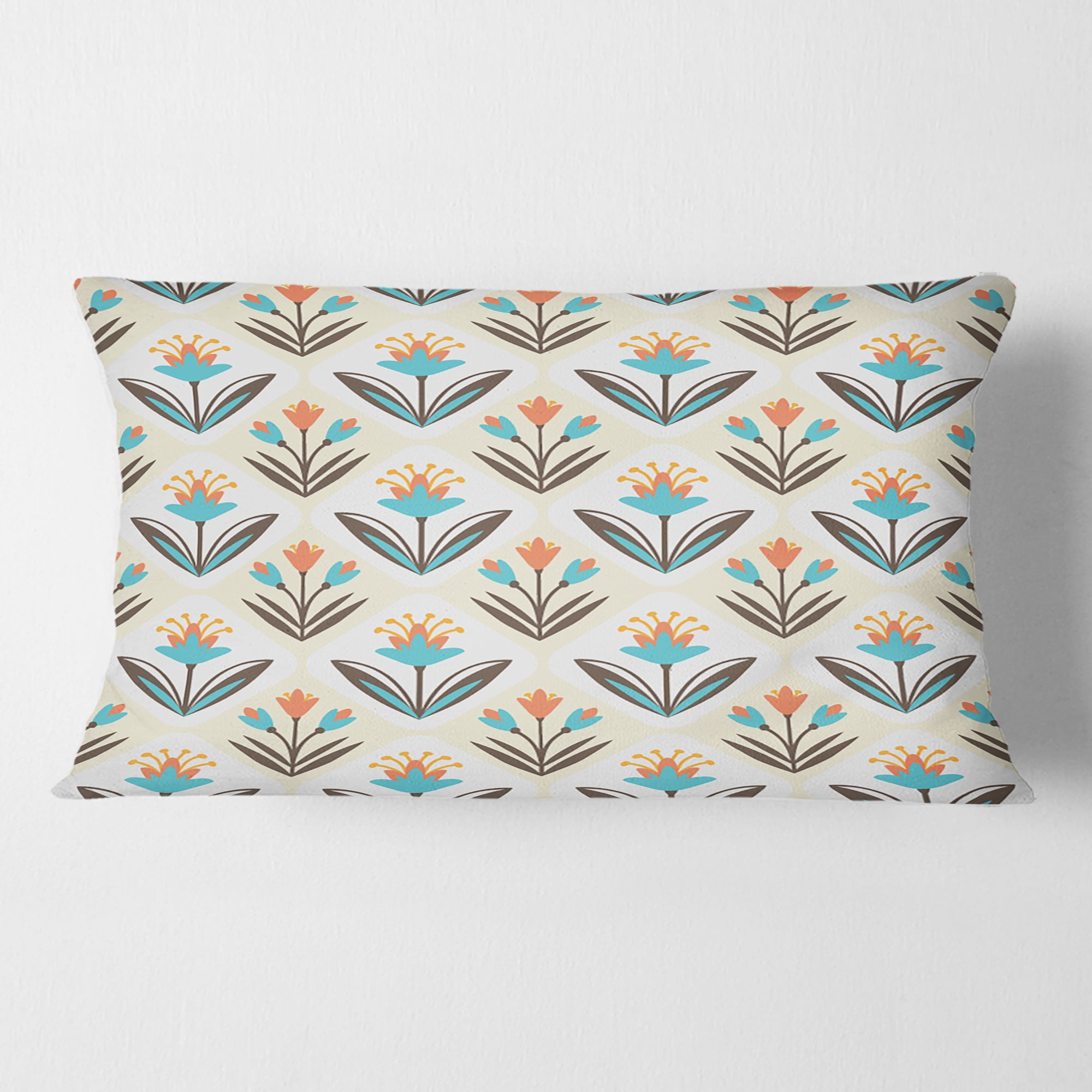 Designart Pattern with floral ornament' Mid-Century Modern Throw Pillow - 12x20